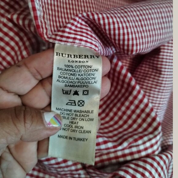 Burberry London Gingham Poplin Long-Sleeve Button-Up Shirt Mens Red/White Large - Picture 10 of 12